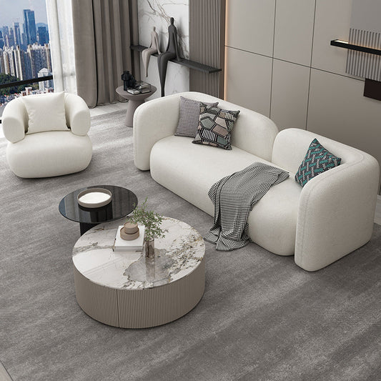 Scandinavian Wool Seating Tuxedo Arm Living Room Sofa in White