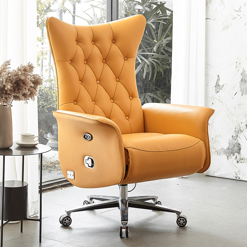 Contemporary Genuine Leather Recliner Chair with Swivel Base Yellow Clearhalo 'Chairs & Seating' 'furn' 'furn_recliners' 'Furniture' 'Living Room Furniture' 'Recliners' 7349746