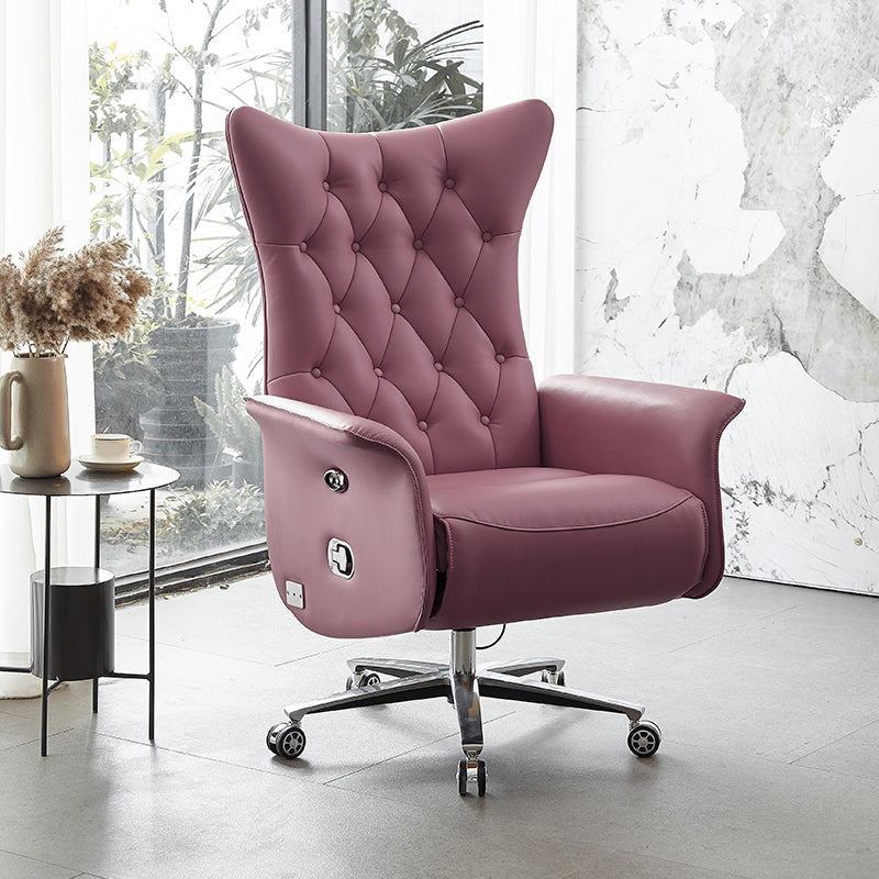Contemporary Genuine Leather Recliner Chair with Swivel Base Violet Clearhalo 'Chairs & Seating' 'furn' 'furn_recliners' 'Furniture' 'Living Room Furniture' 'Recliners' 7349747