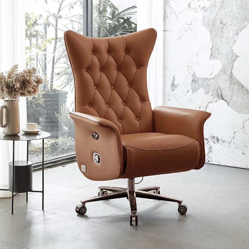 Contemporary Genuine Leather Recliner Chair with Swivel Base Brown Clearhalo 'Chairs & Seating' 'furn' 'furn_recliners' 'Furniture' 'Living Room Furniture' 'Recliners' 7349750