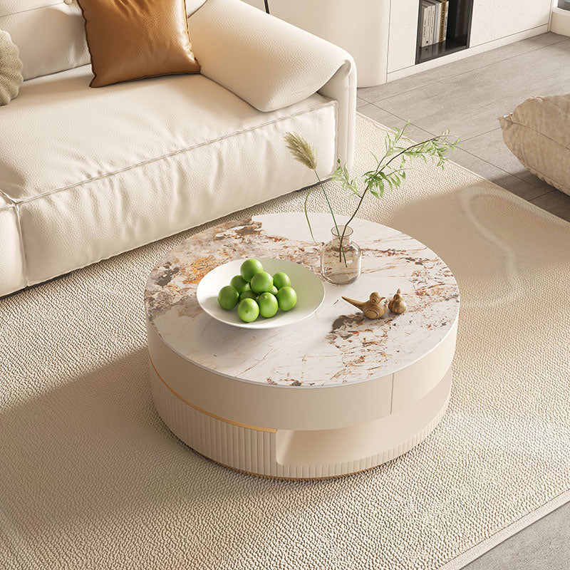Slate Coffee Table Round Abstract Coffee Cocktail Table with Storage Drawers Clearhalo 'Coffee & Accent Tables' 'Coffee Tables' 'coffee_tables' 'furn' 'furn_coffee_tables' 'Furniture' 'Living Room Furniture' 7349805