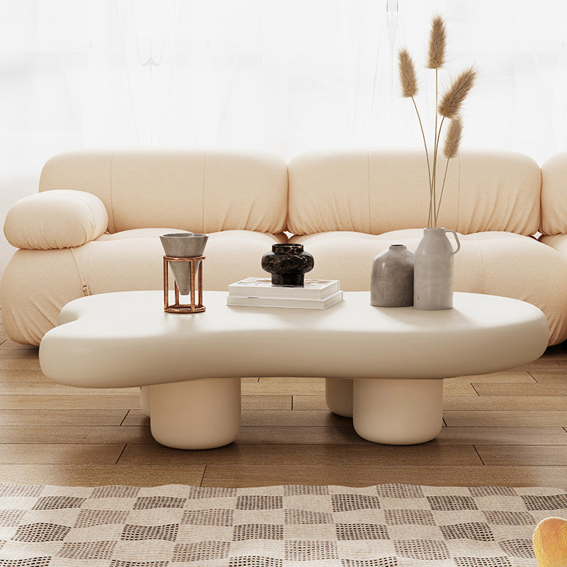 Irregular Solid Wood Coffee Table Cloud-Shaped 4 Legs Cocktail Table
