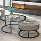 Round Glass Top Coffee Table Contemporary Frame Coffee Cocktail Table with Drawers Black Gray Clearhalo 'Coffee & Accent Tables' 'Coffee Tables' 'coffee_tables' 'furn' 'furn_coffee_tables' 'Furniture' 'Living Room Furniture' 7349842