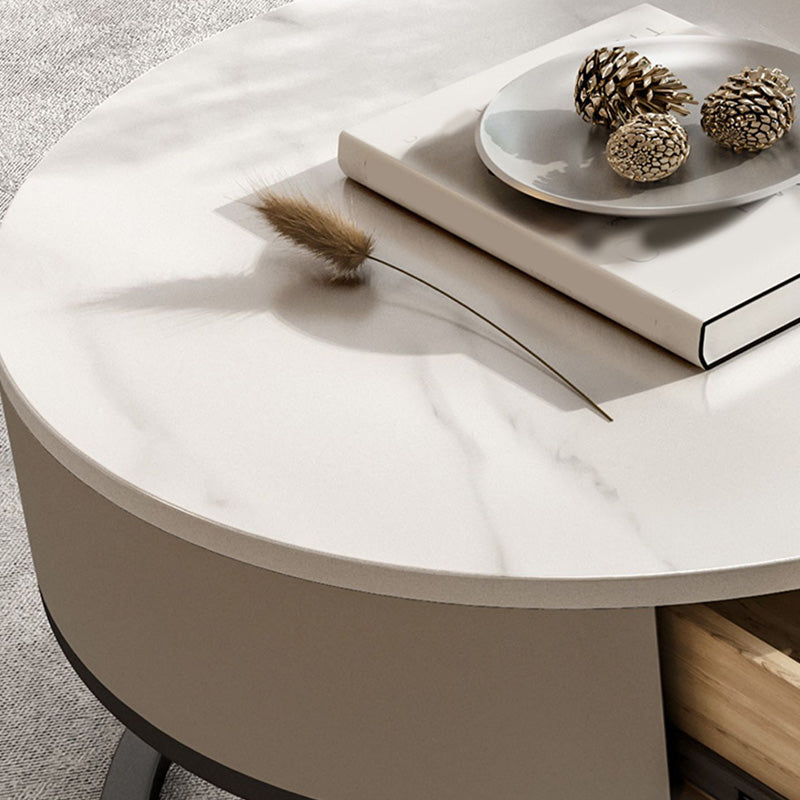 Round Glass Top Coffee Table Contemporary Frame Coffee Cocktail Table with Drawers Clearhalo 'Coffee & Accent Tables' 'Coffee Tables' 'coffee_tables' 'furn' 'furn_coffee_tables' 'Furniture' 'Living Room Furniture' 7349852