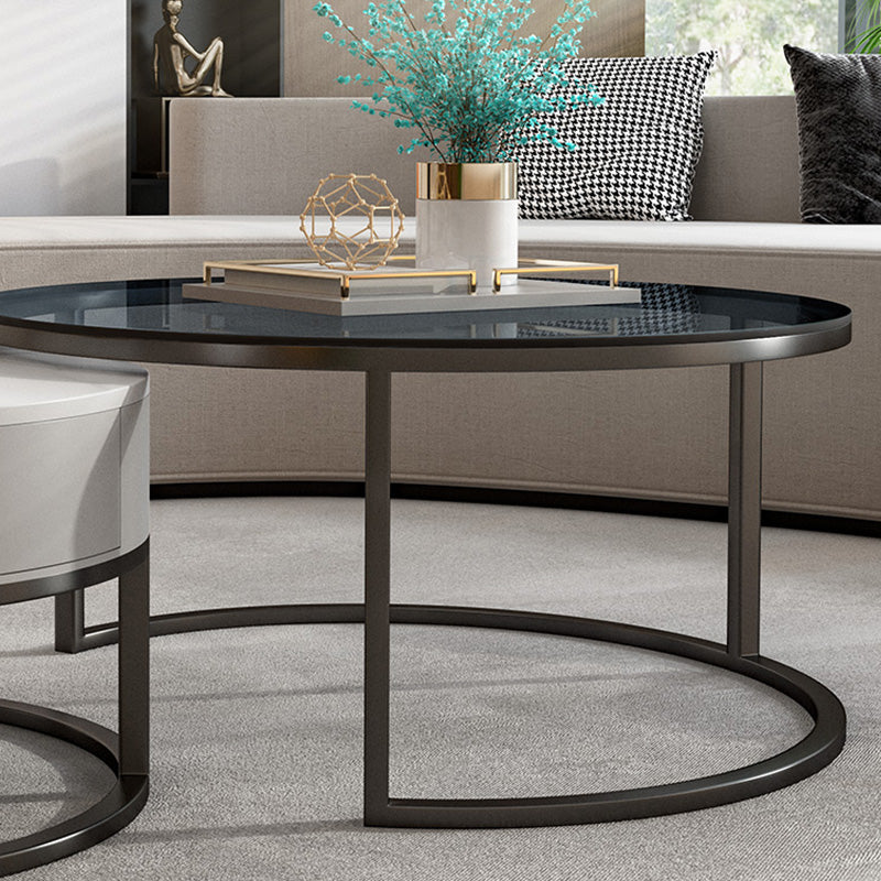 Round Glass Top Coffee Table Contemporary Frame Coffee Cocktail Table with Drawers Clearhalo 'Coffee & Accent Tables' 'Coffee Tables' 'coffee_tables' 'furn' 'furn_coffee_tables' 'Furniture' 'Living Room Furniture' 7349855