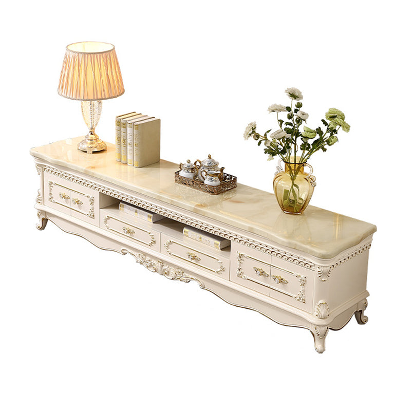 Glam Media Console Marble Open Shelving TV Stand for Living Room 87"L x 18"W x 10"H Ivory Clearhalo 'furn' 'furn_tv_stands_entertainment_centers' 'Furniture' 'Living Room Furniture' 'TV Stands & Entertainment Centers' 'TV Stands & Media Storage Furniture' 'tv_stands_entertainment_centers' 7350575