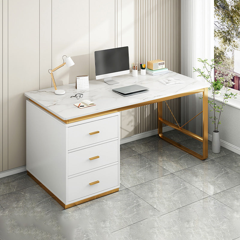 Contemporary 3 Drawers Office Desk Antique Finish Computer Desk Gold White Clearhalo 'furn' 'furn_office_desk' 'Furniture' 'Office Desks' 'Office Furniture' 'office_desk' 7350654