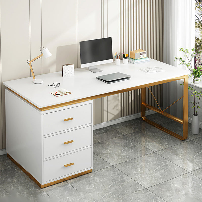 Contemporary 3 Drawers Office Desk Antique Finish Computer Desk Gold Beige Clearhalo 'furn' 'furn_office_desk' 'Furniture' 'Office Desks' 'Office Furniture' 'office_desk' 7350656