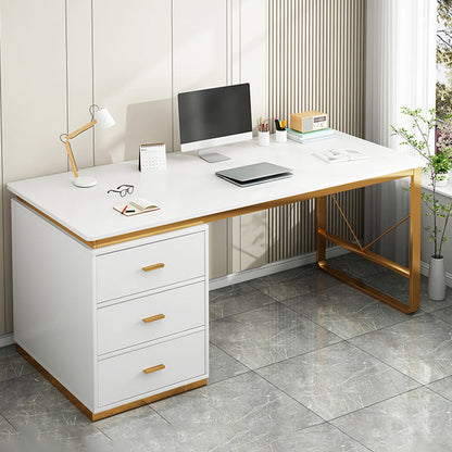 Contemporary 3 Drawers Office Desk Antique Finish Computer Desk Gold Beige Clearhalo 'furn' 'furn_office_desk' 'Furniture' 'Office Desks' 'Office Furniture' 'office_desk' 7350656