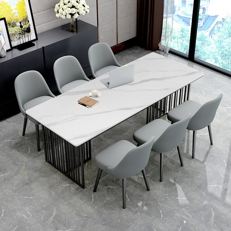 Contemporary Stone Office Desk Rectangular Shape Task Desk with 2 Legs 78.7"L x 31.5"W x 29.5"H Black Clearhalo 'furn' 'furn_office_desk' 'Furniture' 'Office Desks' 'Office Furniture' 'office_desk' 7350676