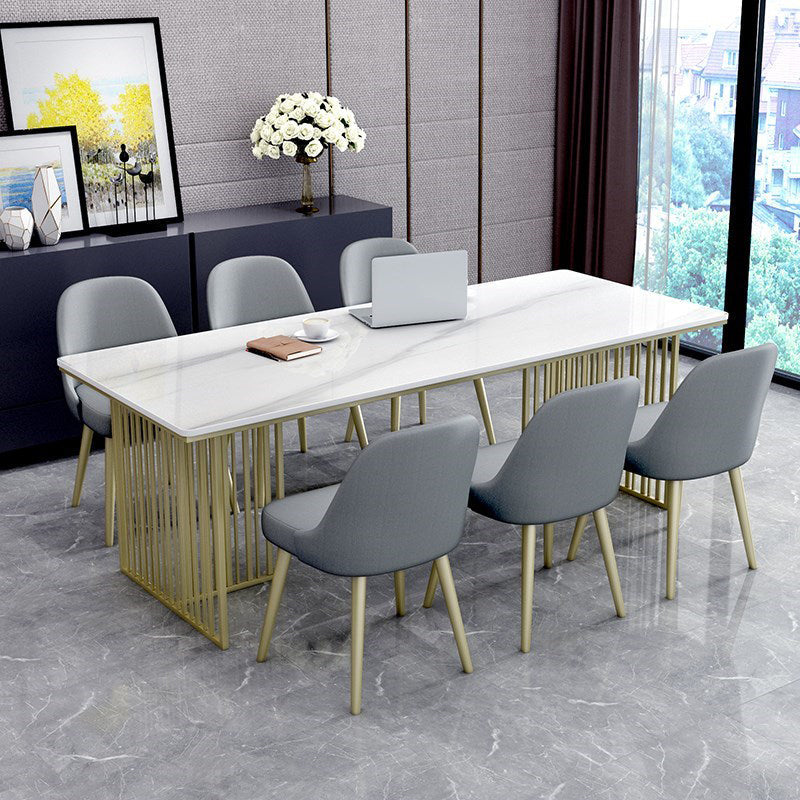 Contemporary Stone Office Desk Rectangular Shape Task Desk with 2 Legs 78.7"L x 31.5"W x 29.5"H Gold Clearhalo 'furn' 'furn_office_desk' 'Furniture' 'Office Desks' 'Office Furniture' 'office_desk' 7350677