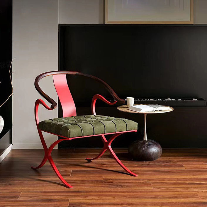 Leather Dining Chairs Nordic Style Open Back Arm Chair with Metal Base Clearhalo 'Dining Chairs' 'Dining Tables & Seating' 'dining_chair' 'furn' 'furn_dining_chair' 'Furniture' 'Kitchen & Dining Furniture' 7350933