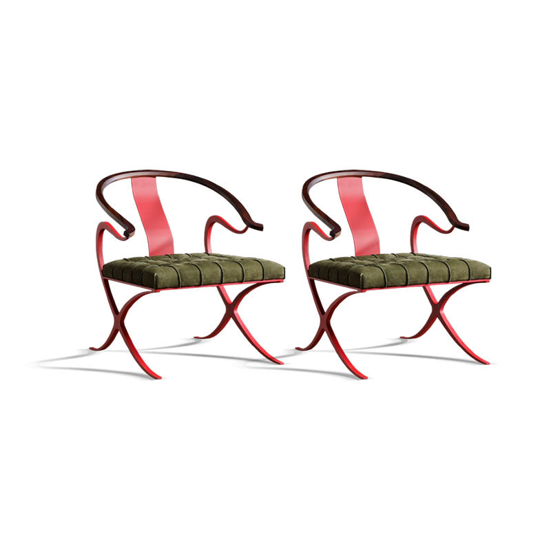 Leather Dining Chairs Nordic Style Open Back Arm Chair with Metal Base Red-Green 2 Piece Set Clearhalo 'Dining Chairs' 'Dining Tables & Seating' 'dining_chair' 'furn' 'furn_dining_chair' 'Furniture' 'Kitchen & Dining Furniture' 7350936