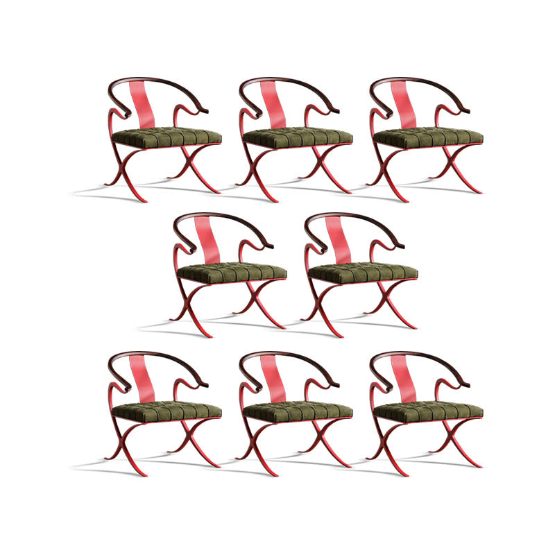 Leather Dining Chairs Nordic Style Open Back Arm Chair with Metal Base Red-Green 8 Piece Set Clearhalo 'Dining Chairs' 'Dining Tables & Seating' 'dining_chair' 'furn' 'furn_dining_chair' 'Furniture' 'Kitchen & Dining Furniture' 7350942