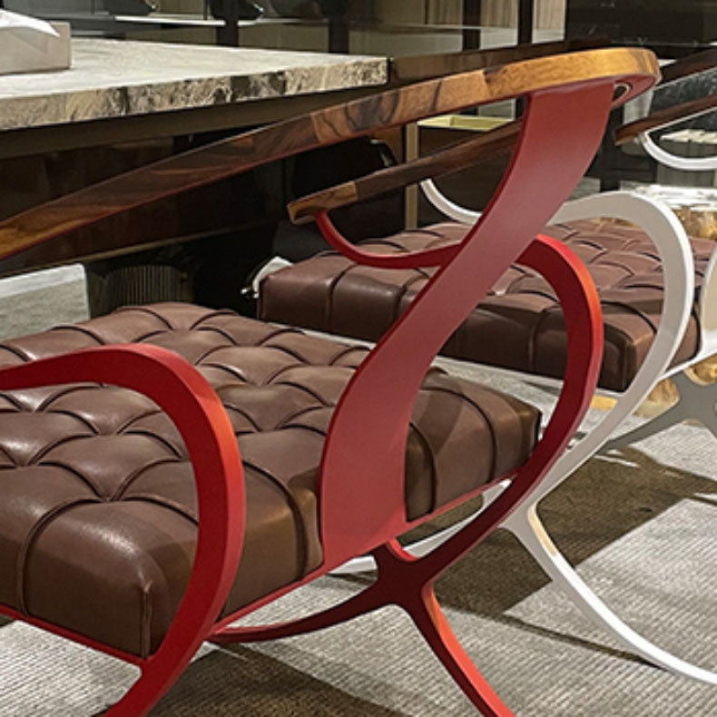 Leather Dining Chairs Nordic Style Open Back Arm Chair with Metal Base Clearhalo 'Dining Chairs' 'Dining Tables & Seating' 'dining_chair' 'furn' 'furn_dining_chair' 'Furniture' 'Kitchen & Dining Furniture' 7350945