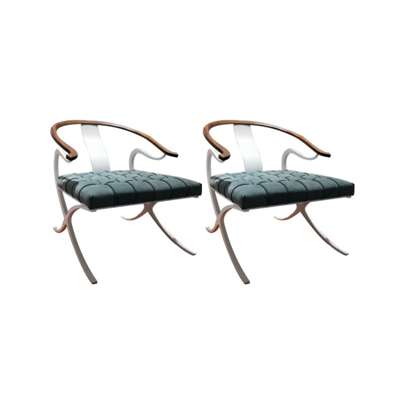 Leather Dining Chairs Nordic Style Open Back Arm Chair with Metal Base Blue 2 Piece Set Clearhalo 'Dining Chairs' 'Dining Tables & Seating' 'dining_chair' 'furn' 'furn_dining_chair' 'Furniture' 'Kitchen & Dining Furniture' 7350952