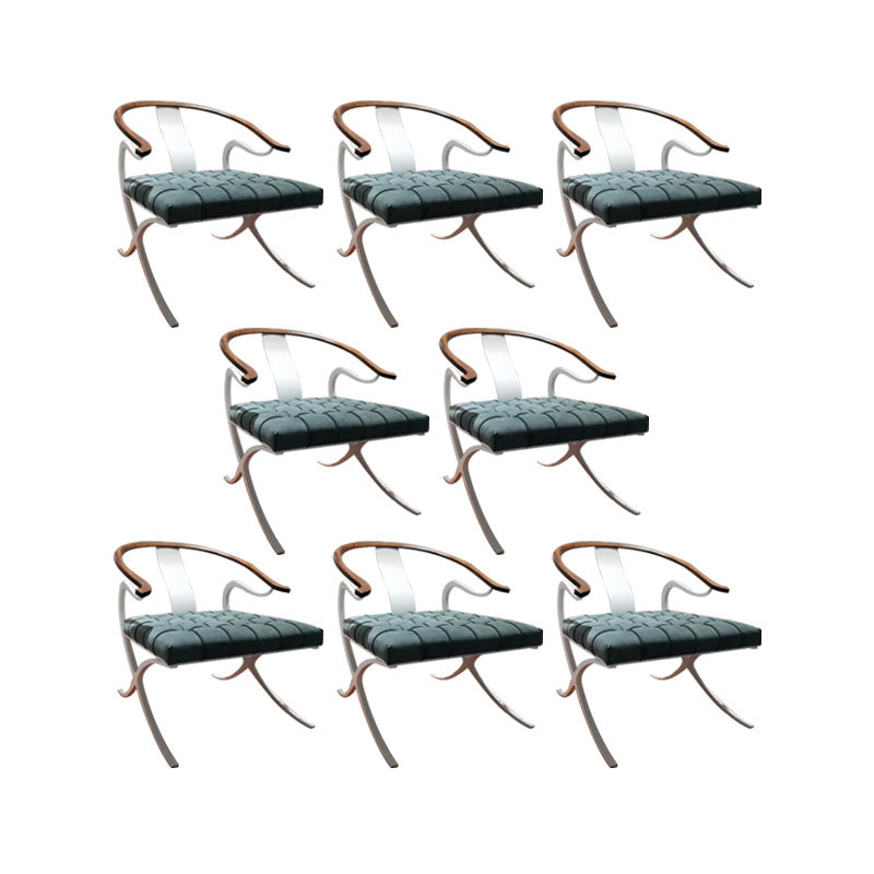 Leather Dining Chairs Nordic Style Open Back Arm Chair with Metal Base Blue 8 Piece Set Clearhalo 'Dining Chairs' 'Dining Tables & Seating' 'dining_chair' 'furn' 'furn_dining_chair' 'Furniture' 'Kitchen & Dining Furniture' 7350955