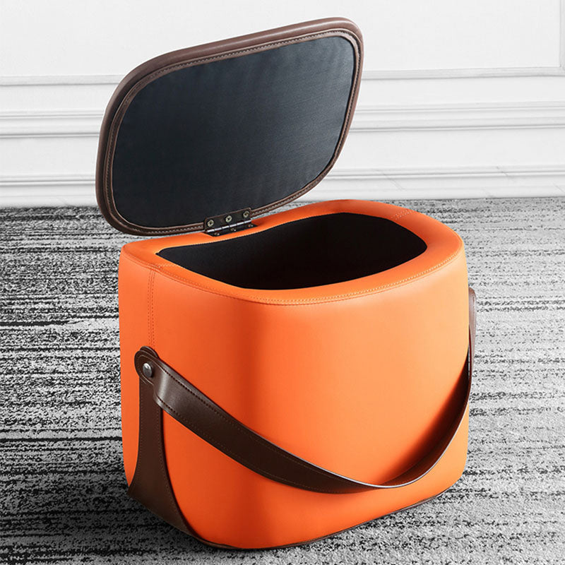 Contemporary Rectangle Shape Ottoman Faux Leather Upholstered Pouf Orange 1 Piece Storage Included Clearhalo 'furn' 'furn_ottomans_poufs' 'Furniture' 'Living Room Furniture' 'Ottomans & Poufs' 'ottomans_poufs' 7351041