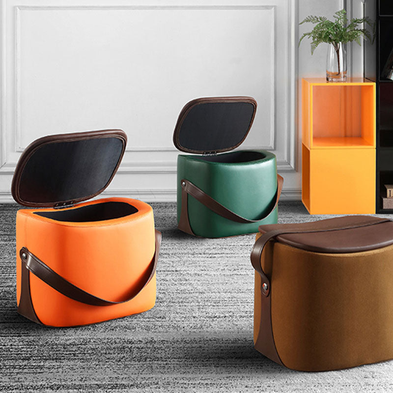 Contemporary Rectangle Shape Ottoman Faux Leather Upholstered Pouf Clearhalo 'furn' 'furn_ottomans_poufs' 'Furniture' 'Living Room Furniture' 'Ottomans & Poufs' 'ottomans_poufs' 7351043