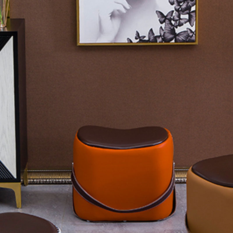 Contemporary Rectangle Shape Ottoman Faux Leather Upholstered Pouf Orange 1 Piece Storage Not Included Clearhalo 'furn' 'furn_ottomans_poufs' 'Furniture' 'Living Room Furniture' 'Ottomans & Poufs' 'ottomans_poufs' 7351050