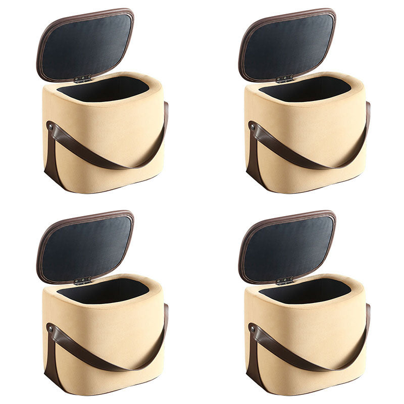 Contemporary Rectangle Shape Ottoman Faux Leather Upholstered Pouf Beige 4 Piece Set Storage Included Clearhalo 'furn' 'furn_ottomans_poufs' 'Furniture' 'Living Room Furniture' 'Ottomans & Poufs' 'ottomans_poufs' 7351057