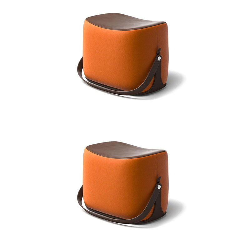Contemporary Rectangle Shape Ottoman Faux Leather Upholstered Pouf Orange 2 Piece Set Storage Not Included Clearhalo 'furn' 'furn_ottomans_poufs' 'Furniture' 'Living Room Furniture' 'Ottomans & Poufs' 'ottomans_poufs' 7351068