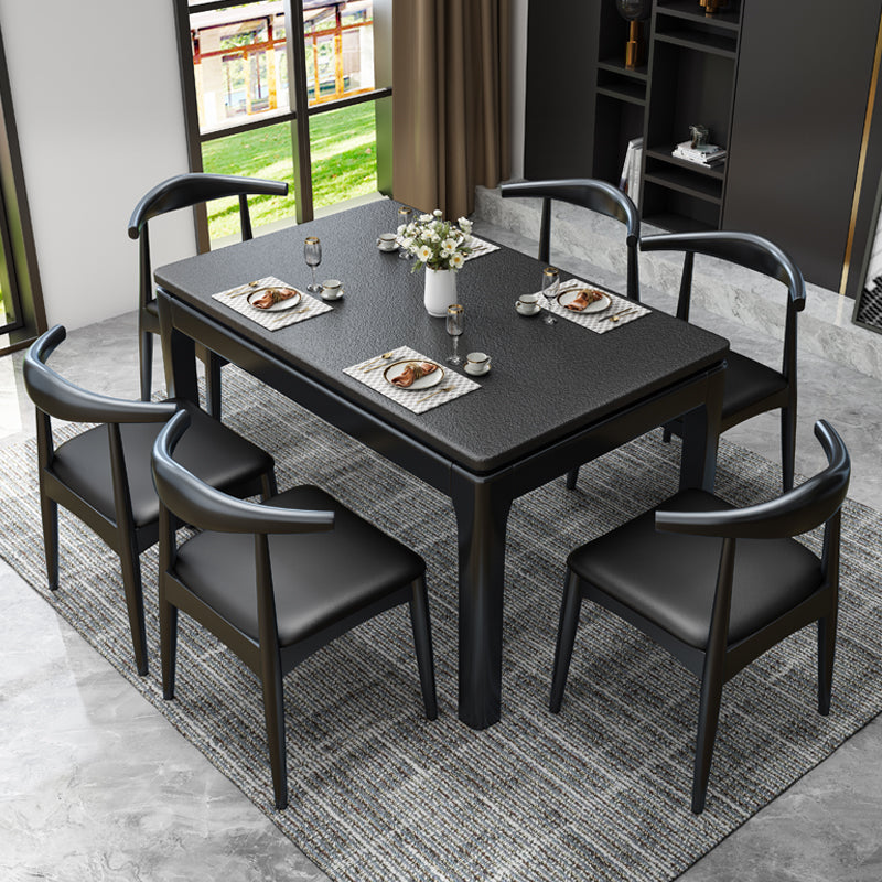 Contemporary Dining Room Dinner Table Solid Wood 4 Legs Dining Table Black Without Chairs Clearhalo 'Dining Tables & Seating' 'Dining Tables' 'dining_table' 'furn' 'furn_dining_table' 'Furniture' 'Kitchen & Dining Furniture' 7351897