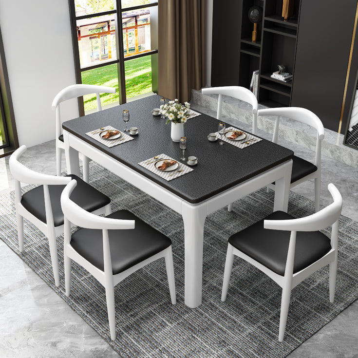 Contemporary Dining Room Dinner Table Solid Wood 4 Legs Dining Table Black White Without Chairs Clearhalo 'Dining Tables & Seating' 'Dining Tables' 'dining_table' 'furn' 'furn_dining_table' 'Furniture' 'Kitchen & Dining Furniture' 7351898