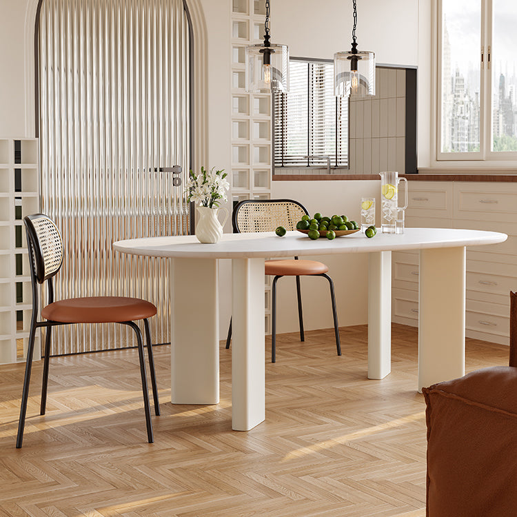 Table de dinette ovale blanche pour salle à manger Table de salle à manger avec dessus en pierre