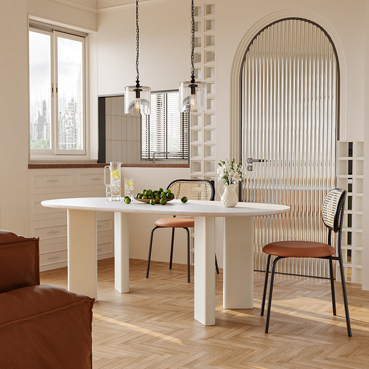 Table de dinette ovale blanche pour salle à manger Table de salle à manger avec dessus en pierre