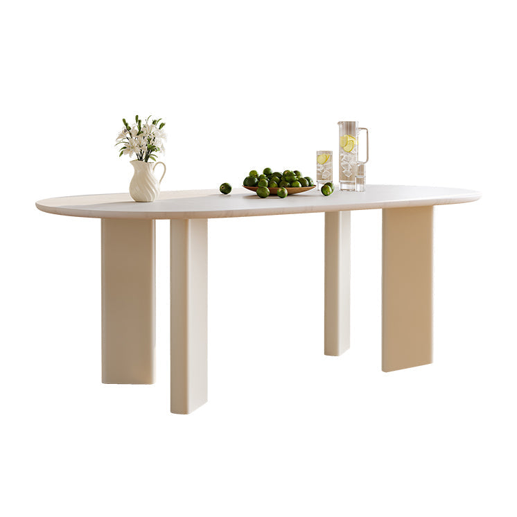 Table de dinette ovale blanche pour salle à manger Table de salle à manger avec dessus en pierre