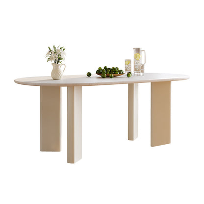 Table de dinette ovale blanche pour salle à manger Table de salle à manger avec dessus en pierre
