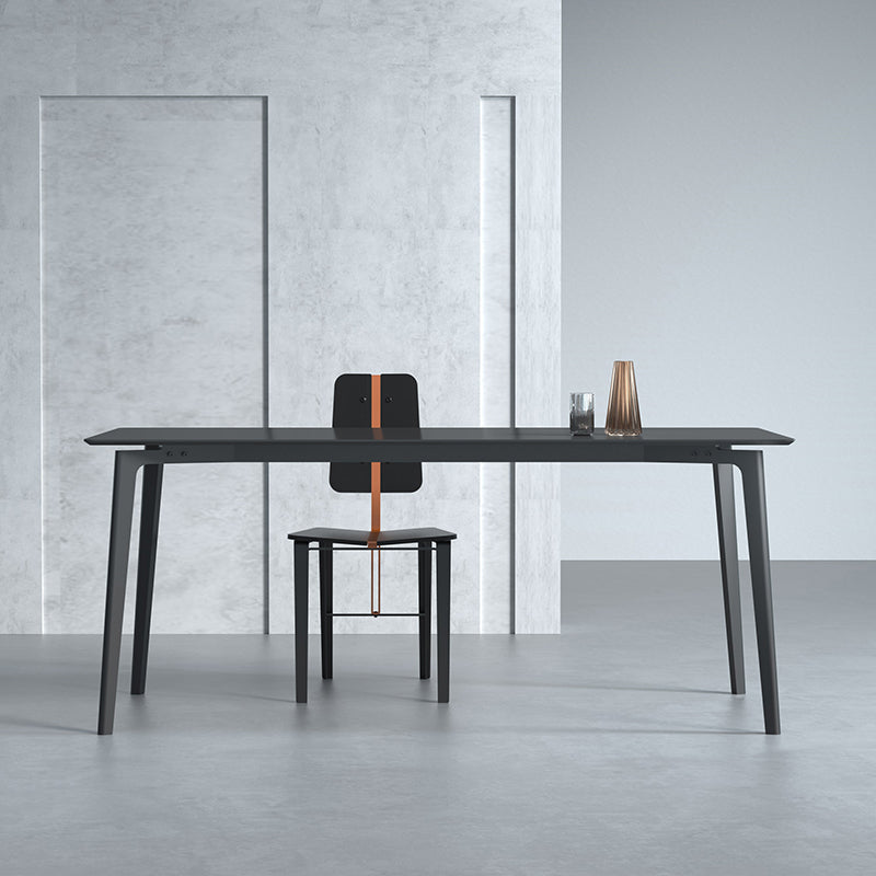 Metal Modern Dinette Table with 4 Legs Black Stone Top Dining Table
