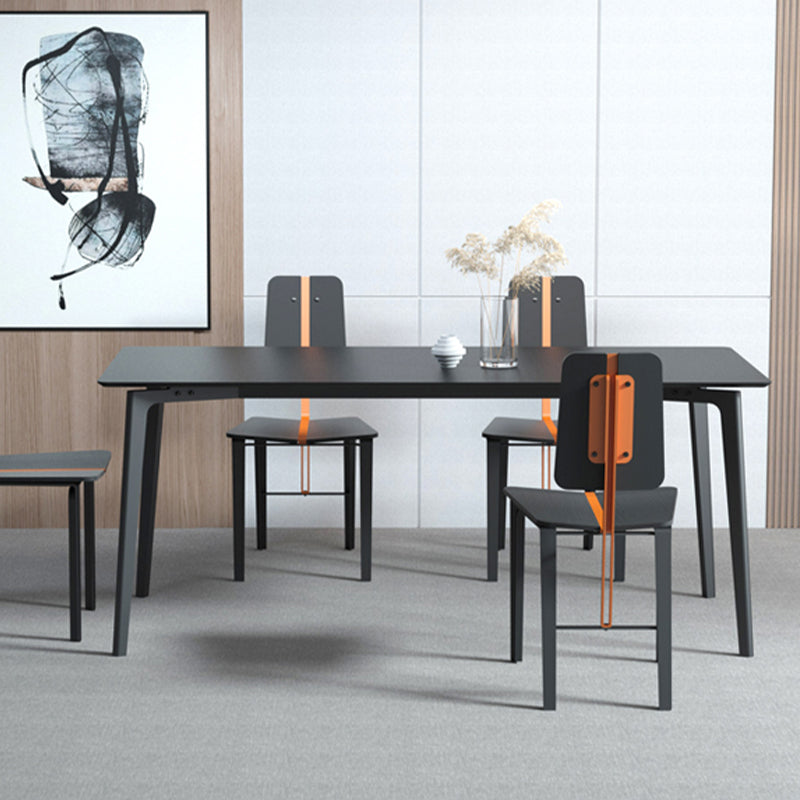 Metal Modern Dinette Table with 4 Legs Black Stone Top Dining Table