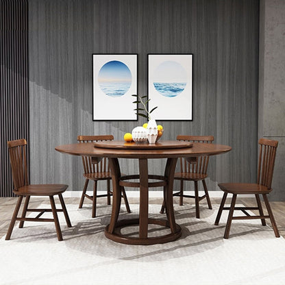 Rubberwood Solid Wood Dining Table Set 5/7 Pieces Dining Set for Kitchen Table & Chair(s) Nut-Brown 5 Piece Set Clearhalo 'Dining Room Sets' 'Dining Tables & Seating' 'dining_room_set' 'furn' 'furn_dining_room_set' 'Furniture' 'Kitchen & Dining Furniture' 7352046