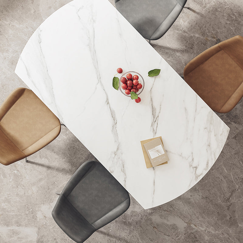 White Stone Dining Table Set with Leather Chairs 3/5 Pcs Modern Dinette Set Clearhalo 'Dining Room Sets' 'Dining Tables & Seating' 'dining_room_set' 'furn' 'furn_dining_room_set' 'Furniture' 'Kitchen & Dining Furniture' 7352055