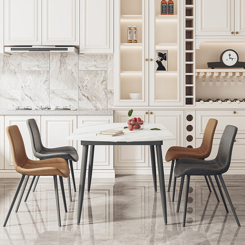 White Stone Dining Table Set with Leather Chairs 3/5 Pcs Modern Dinette Set Table & Chair(s) White Clearhalo 'Dining Room Sets' 'Dining Tables & Seating' 'dining_room_set' 'furn' 'furn_dining_room_set' 'Furniture' 'Kitchen & Dining Furniture' 7352057