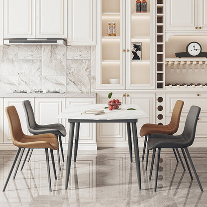 White Stone Dining Table Set with Leather Chairs 3/5 Pcs Modern Dinette Set Table & Chair(s) White Clearhalo 'Dining Room Sets' 'Dining Tables & Seating' 'dining_room_set' 'furn' 'furn_dining_room_set' 'Furniture' 'Kitchen & Dining Furniture' 7352057