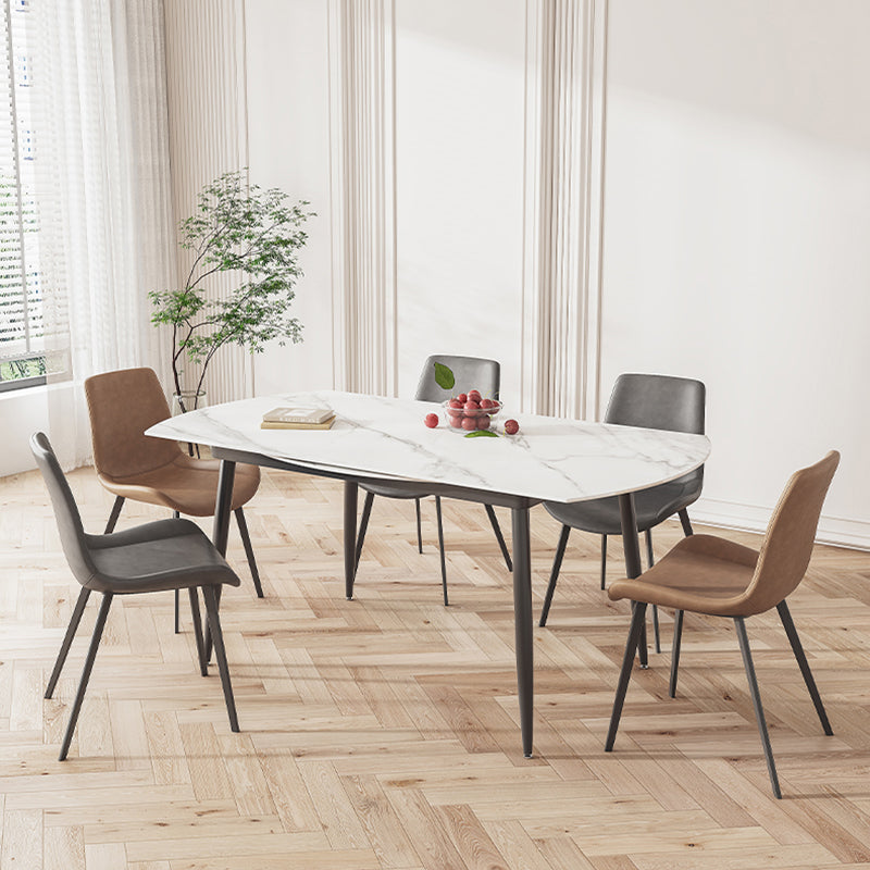 White Stone Dining Table Set with Leather Chairs 3/5 Pcs Modern Dinette ...