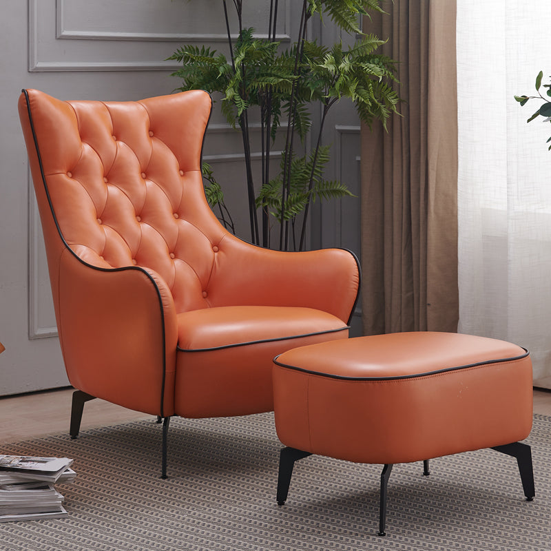 Tufted Cushions Side Chair Arms Included Lounge Chair for Living Room Orange Genuine Leather 1 Piece Clearhalo 'Accent Chairs' 'accent_chairs' 'Chairs & Seating' 'furn' 'furn_accent_chairs' 'Furniture' 'Living Room Furniture' 7352398