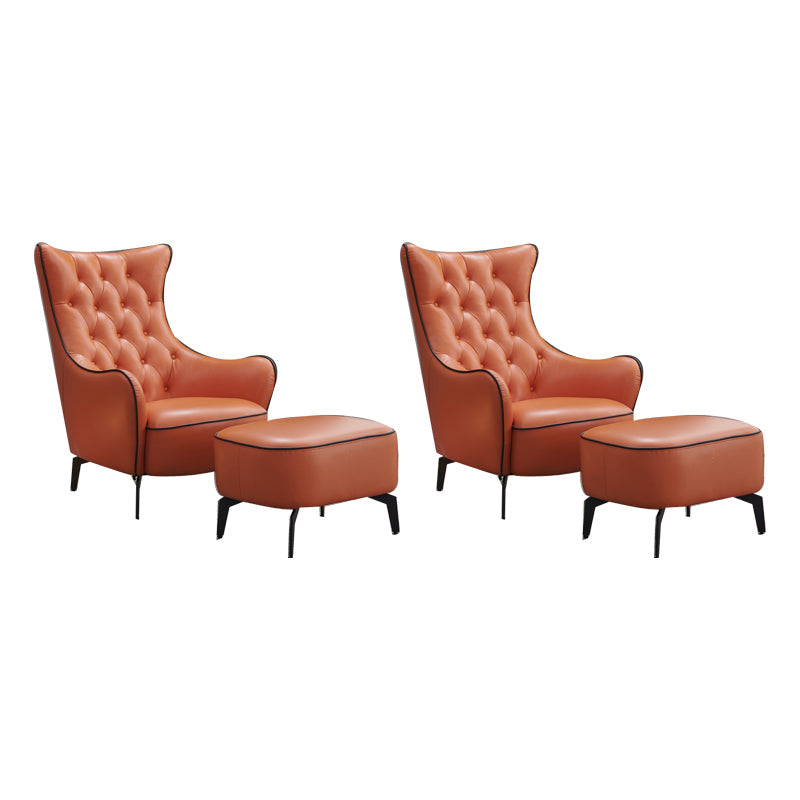 Tufted Cushions Side Chair Arms Included Lounge Chair for Living Room Orange Genuine Leather 2 Piece Set Clearhalo 'Accent Chairs' 'accent_chairs' 'Chairs & Seating' 'furn' 'furn_accent_chairs' 'Furniture' 'Living Room Furniture' 7352399
