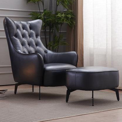 Tufted Cushions Side Chair Arms Included Lounge Chair for Living Room Grey Genuine Leather 1 Piece Clearhalo 'Accent Chairs' 'accent_chairs' 'Chairs & Seating' 'furn' 'furn_accent_chairs' 'Furniture' 'Living Room Furniture' 7352402