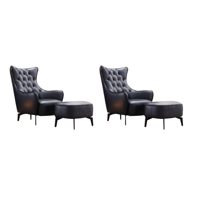 Tufted Cushions Side Chair Arms Included Lounge Chair for Living Room Grey Genuine Leather 2 Piece Set Clearhalo 'Accent Chairs' 'accent_chairs' 'Chairs & Seating' 'furn' 'furn_accent_chairs' 'Furniture' 'Living Room Furniture' 7352403