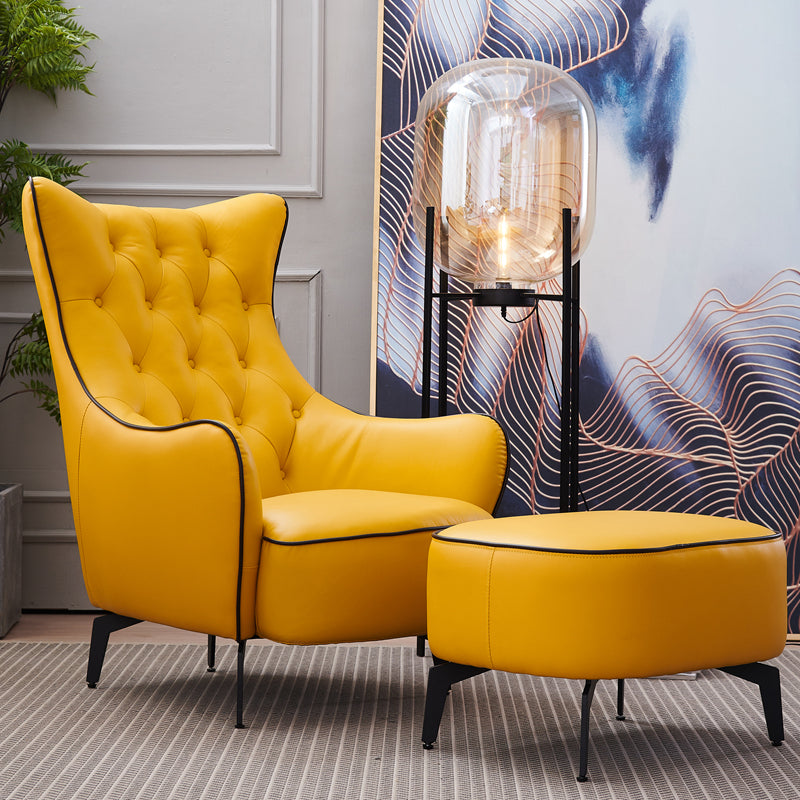 Tufted Cushions Side Chair Arms Included Lounge Chair for Living Room Yellow Genuine Leather 1 Piece Clearhalo 'Accent Chairs' 'accent_chairs' 'Chairs & Seating' 'furn' 'furn_accent_chairs' 'Furniture' 'Living Room Furniture' 7352405