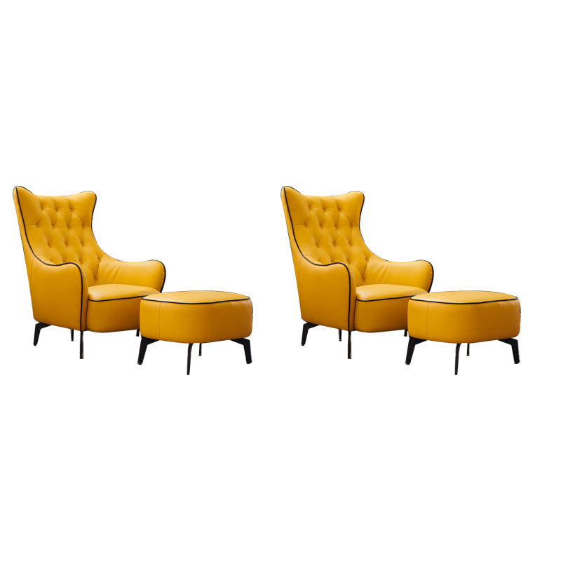Tufted Cushions Side Chair Arms Included Lounge Chair for Living Room Yellow Genuine Leather 2 Piece Set Clearhalo 'Accent Chairs' 'accent_chairs' 'Chairs & Seating' 'furn' 'furn_accent_chairs' 'Furniture' 'Living Room Furniture' 7352407