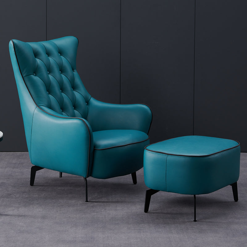 Tufted Cushions Side Chair Arms Included Lounge Chair for Living Room Blue Genuine Leather 1 Piece Clearhalo 'Accent Chairs' 'accent_chairs' 'Chairs & Seating' 'furn' 'furn_accent_chairs' 'Furniture' 'Living Room Furniture' 7352409