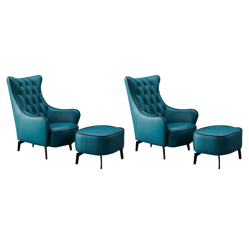 Tufted Cushions Side Chair Arms Included Lounge Chair for Living Room Blue Genuine Leather 2 Piece Set Clearhalo 'Accent Chairs' 'accent_chairs' 'Chairs & Seating' 'furn' 'furn_accent_chairs' 'Furniture' 'Living Room Furniture' 7352411