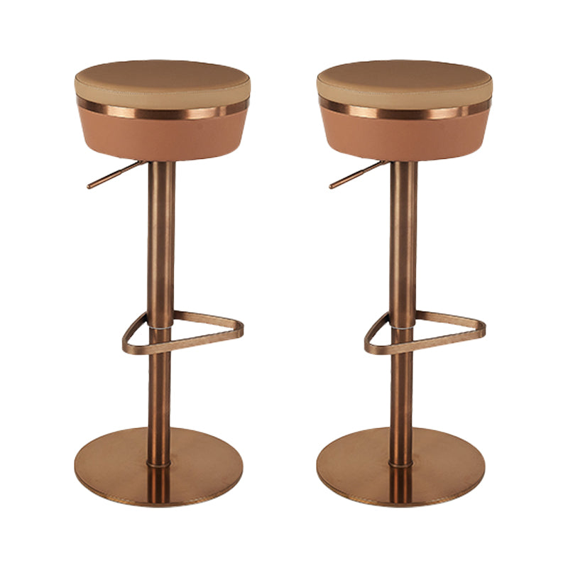 Modern Style Counter Stool Pu Leather Adjustable Height Bar Stool with Footrest Brown 2 Piece Set Backless Clearhalo 'Bar Furniture' 'Bar Stools' 'bar_stools' 'furn' 'furn_bar_stools' 'Furniture' 'Kitchen & Dining Furniture' 7352798