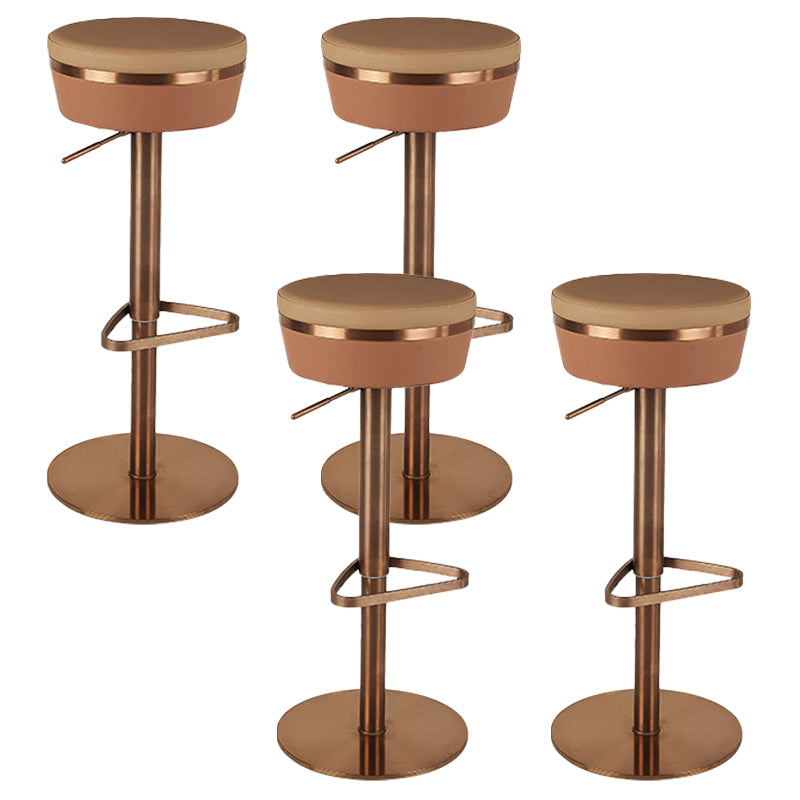 Modern Style Counter Stool Pu Leather Adjustable Height Bar Stool with Footrest Brown 4 Piece Set Backless Clearhalo 'Bar Furniture' 'Bar Stools' 'bar_stools' 'furn' 'furn_bar_stools' 'Furniture' 'Kitchen & Dining Furniture' 7352799