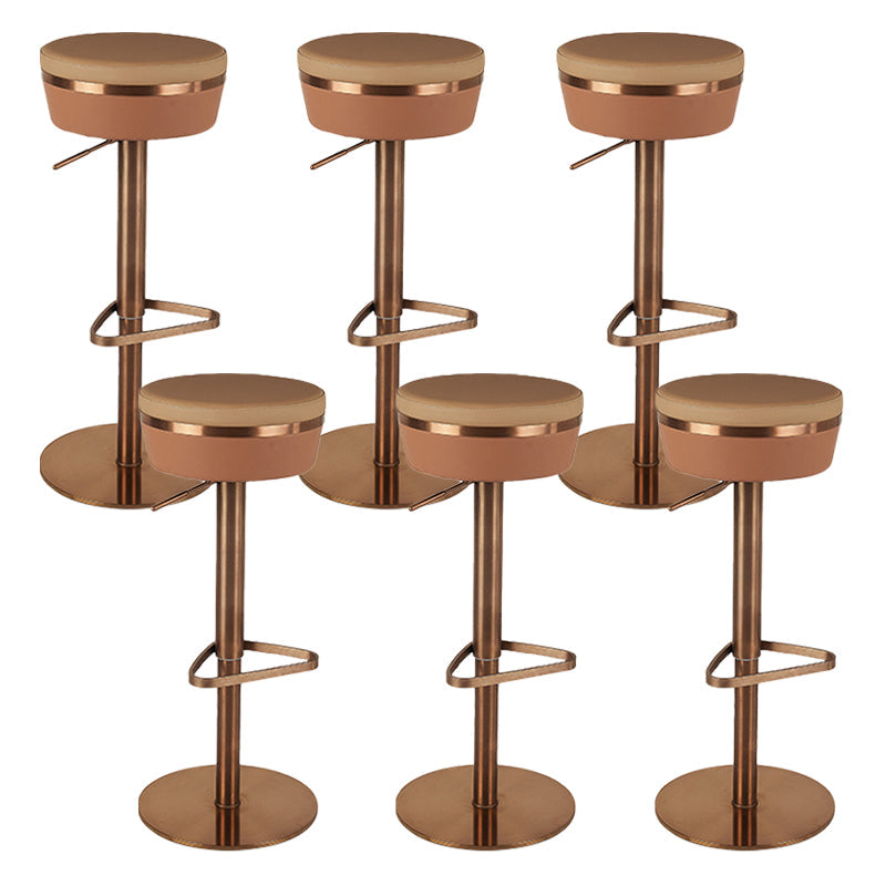 Modern Style Counter Stool Pu Leather Adjustable Height Bar Stool with Footrest Brown 6 Piece Set Backless Clearhalo 'Bar Furniture' 'Bar Stools' 'bar_stools' 'furn' 'furn_bar_stools' 'Furniture' 'Kitchen & Dining Furniture' 7352802